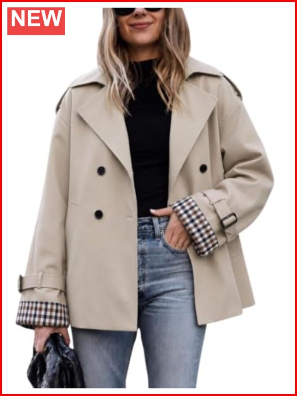 Oversized Cropped Trench Coat 100% Polyester Woven Button Jacket